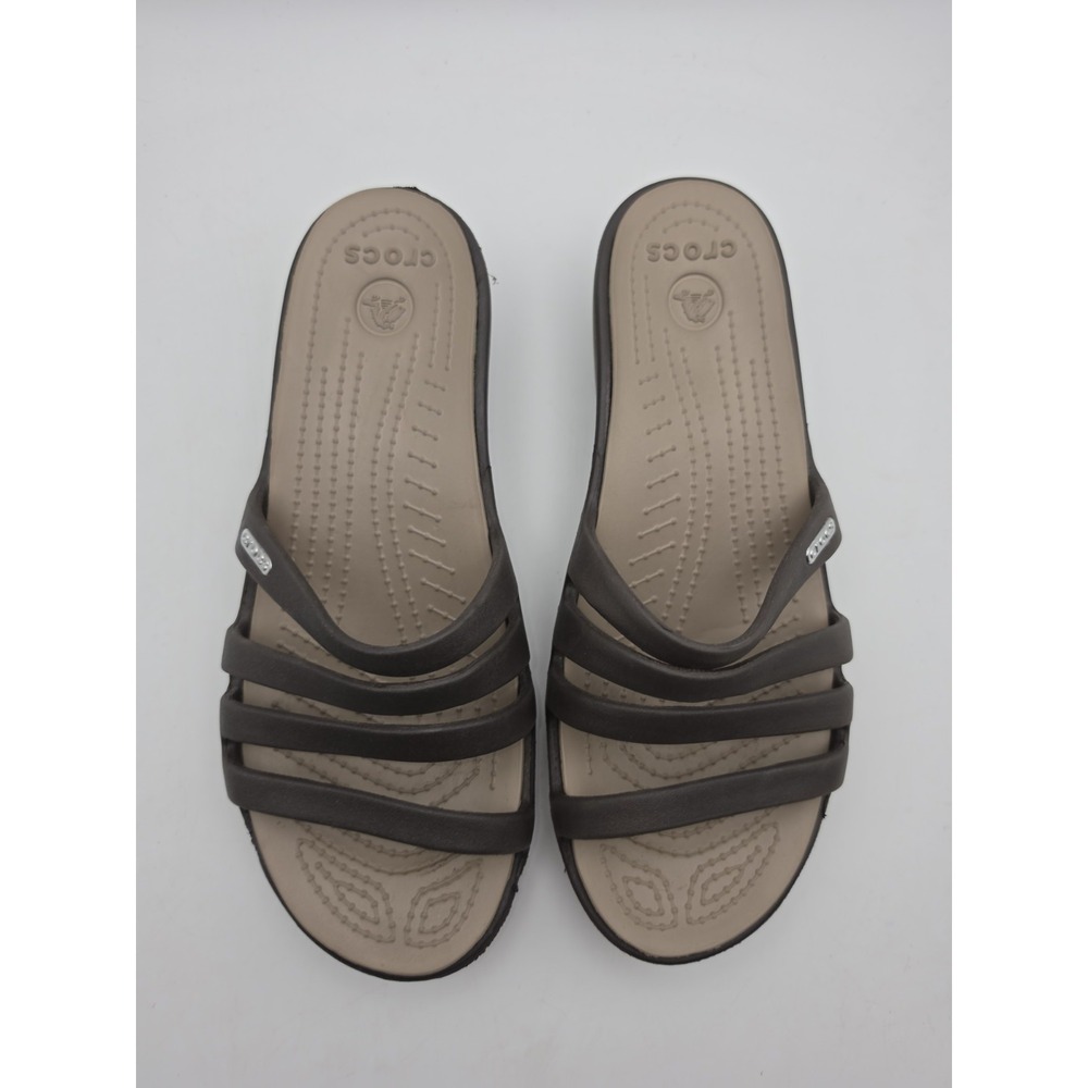 CROCS Rhonda Womens Size 8 Brown Comfort Wedge Heel Strappy Slide Sandals